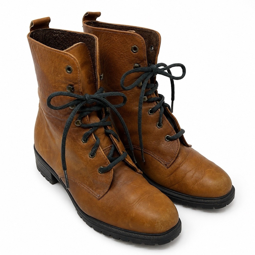 Vintage Eddie Bauer Leather Combat Boots Women's 8 Brown Lace Up Made USA Grunge